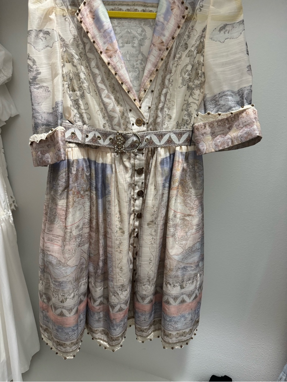 Women’s Printed Belted Shirt Dress in Cream and Pastel